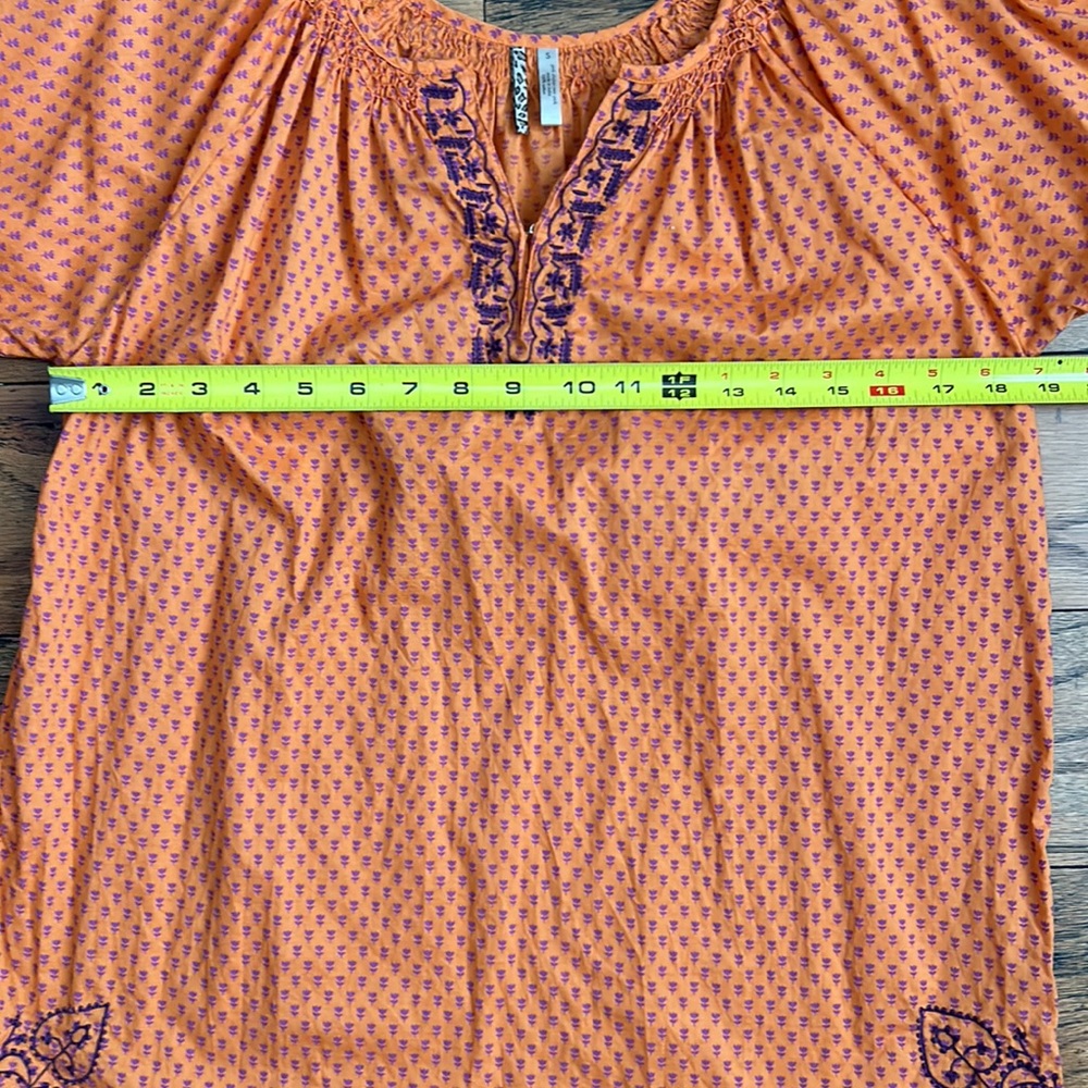 Vintage Pink Chicken Tunic Top, 100% Cotton, Orange & Purple, Size S. - Picture 7 of 9